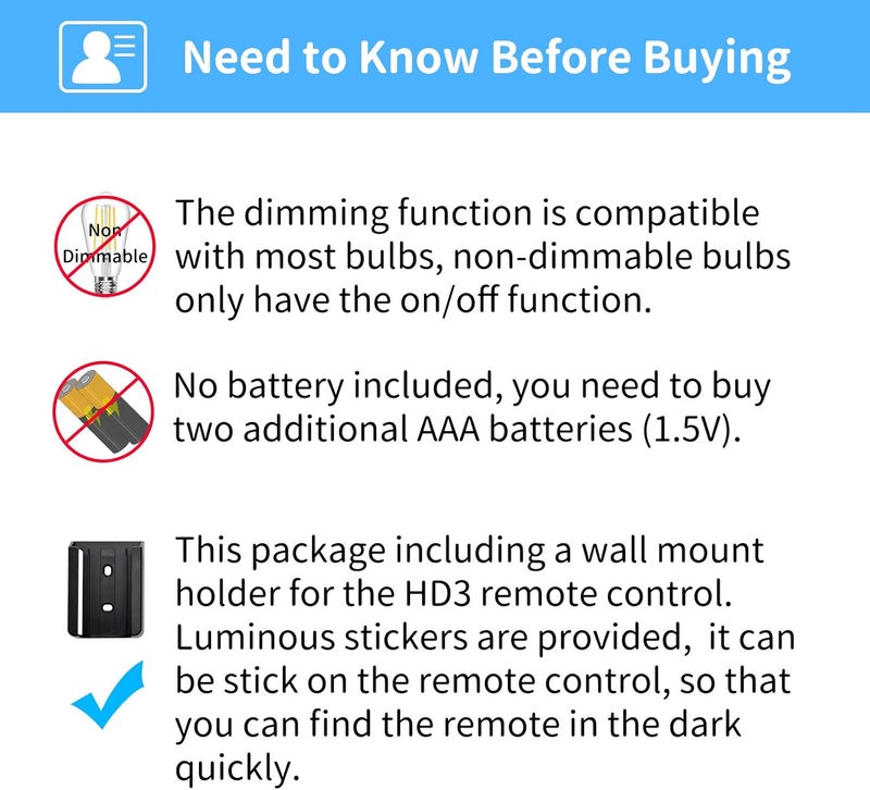 CENMING Universal Thermostatic Ceiling Fan Remote Control Kit with Holder for Hampton Bay Home Decorators Collection Hunter,Multiple Speed Control Timer Light Dimming,Replacement for HD3 2AAZPHD3 TR222A TX031 - Image 4